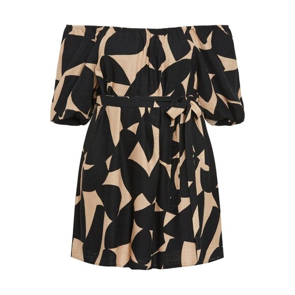 Dress Uptown Mini Black & Beige Abstract Print Short Sleeve City Chic - Picture 3 of 7